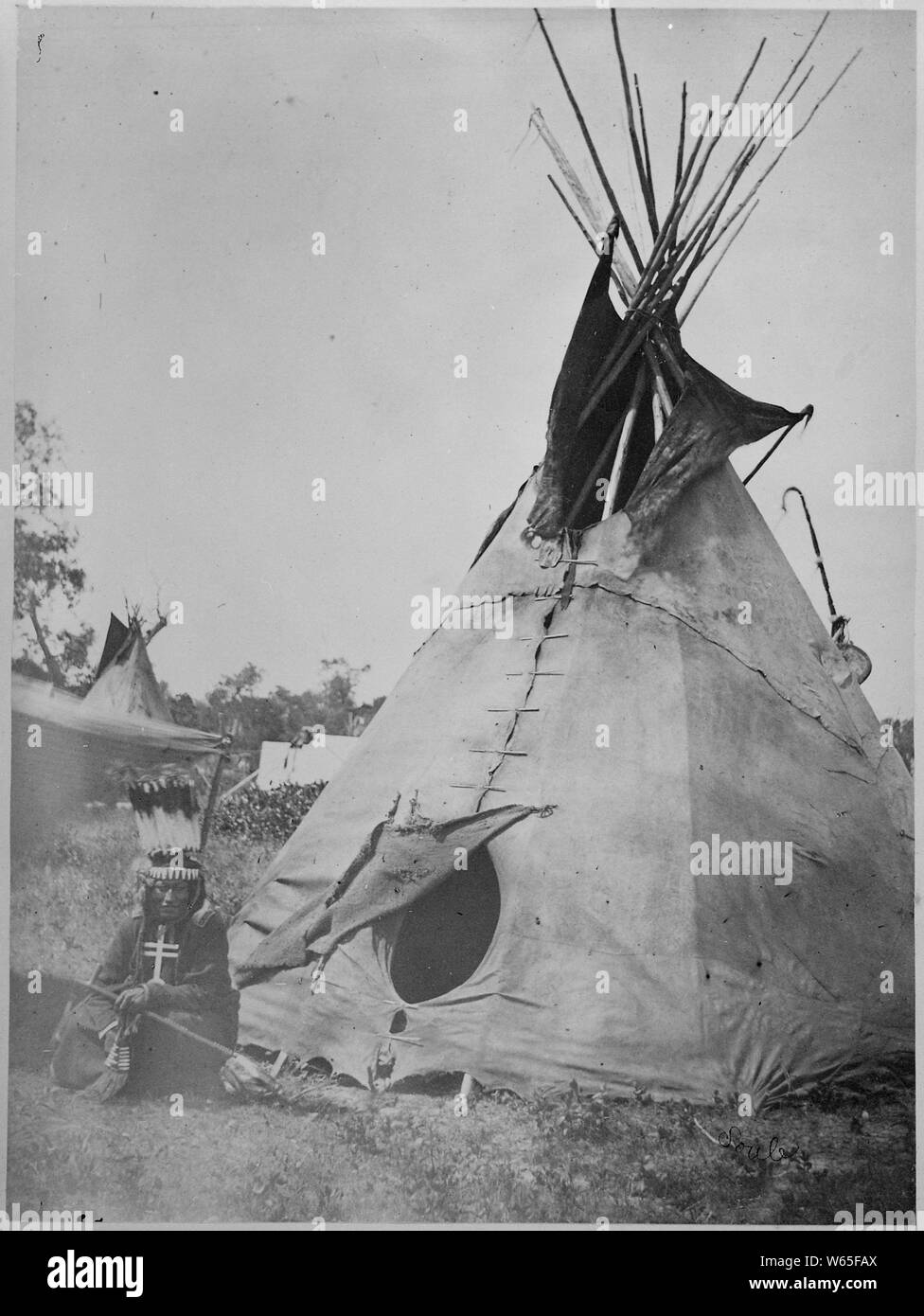 Gabe Gobin, an Indian logger, in front of his home. Tulalip Reservation, Washington, 1916 Stock Photo