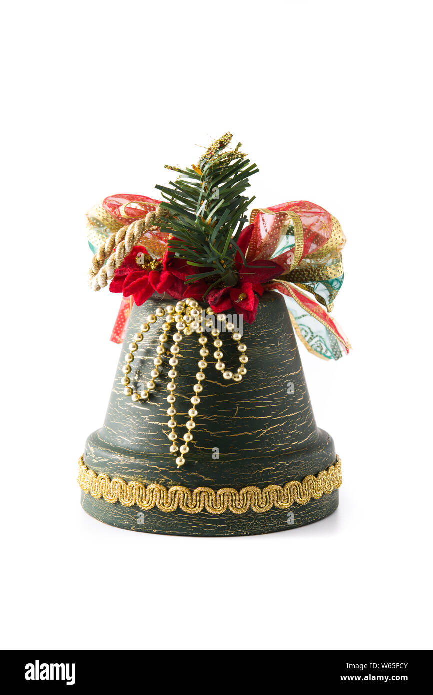 Green christmas bell isolated on white background. Stock Photo