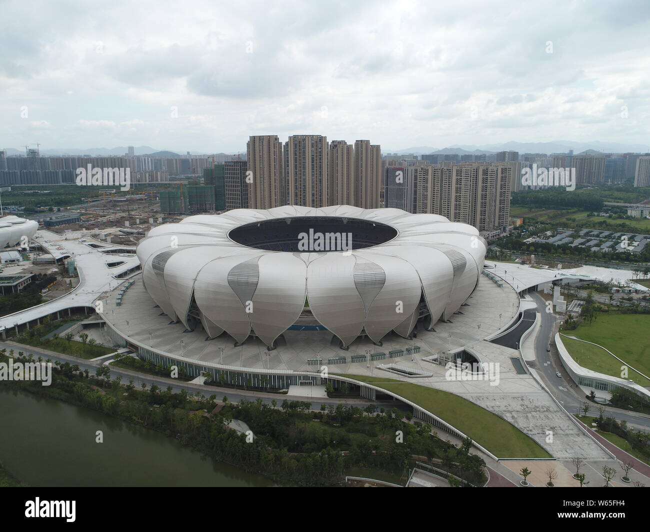 An aerial view of the main stadium of the Hangzhou Olympic Sports