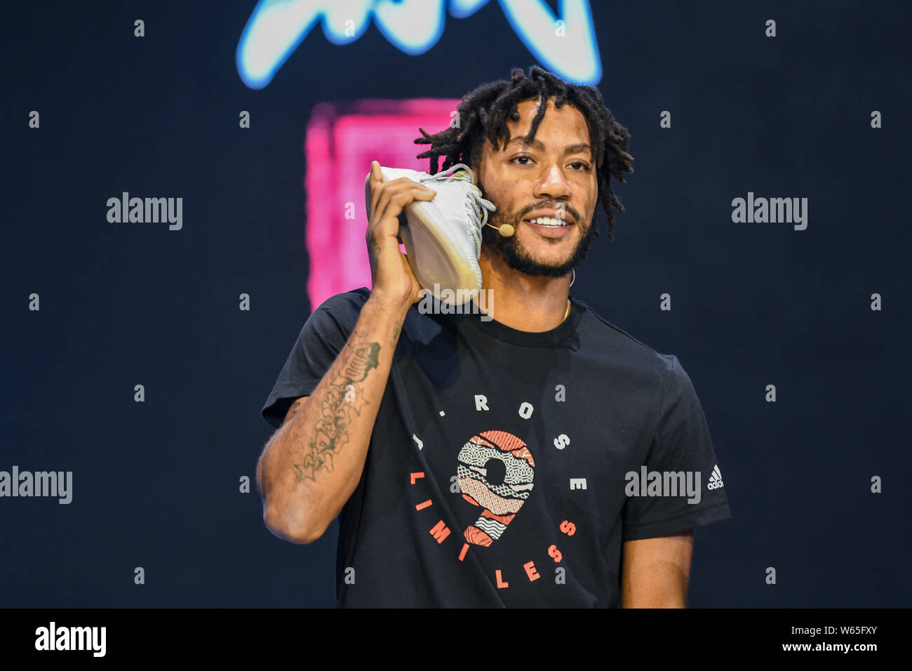 NBA star Derrick Rose of Minnesota Timberwolves attends a fan meeting ...