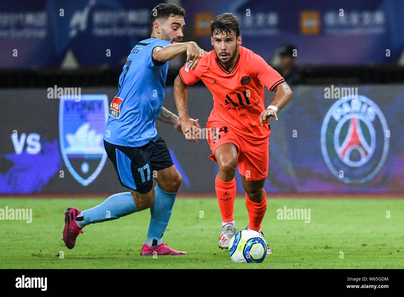 Juan Bernat Velasco Right A Spanish Footballer Of Paris Saint Germain F C Plays During The Friendly Match Against Sydney In Suzhou City East China S Jiangsu Province 30 July 2019 Paris Saint Germain Continues Their