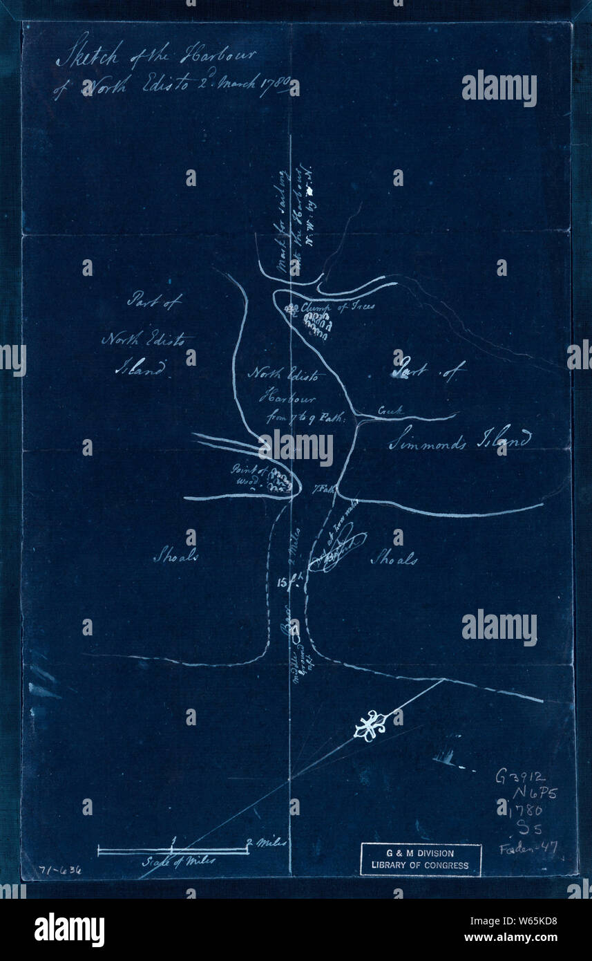 American Revolutionary War Era Maps 1750-1786 889 Sketch of the harbour of North Edisto 2d March 1780 Inverted Rebuild and Repair Stock Photo