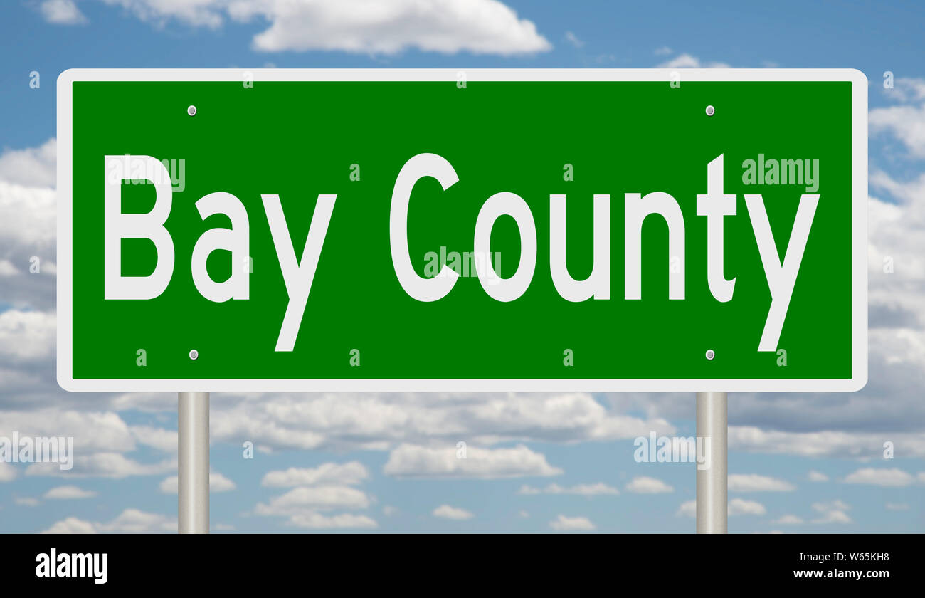 Rendering of a green highway sign for Bay County Stock Photo - Alamy