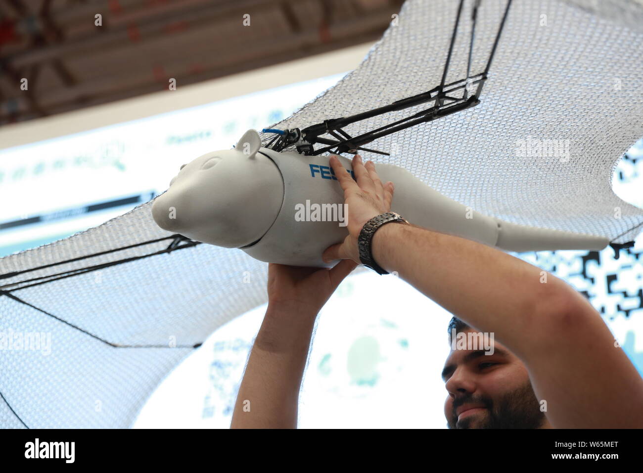 A realistic flying fox bat of Germany¯s Festo is on display during the  World Robot Conference (WRC) 2018 in Beijing, China, 15 August 2018. The  Worl Stock Photo - Alamy