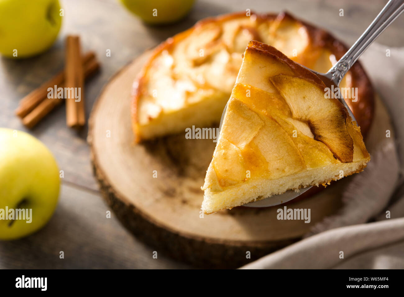 Homemade apple pie on wooden table. Stock Photo