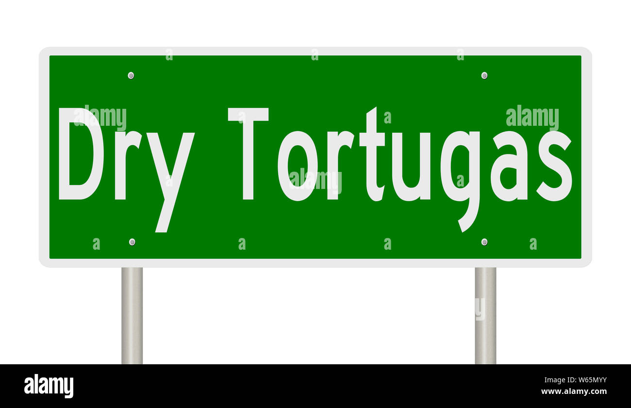 Rendering of a green highway sign for Dry Tortugas Florida Stock Photo