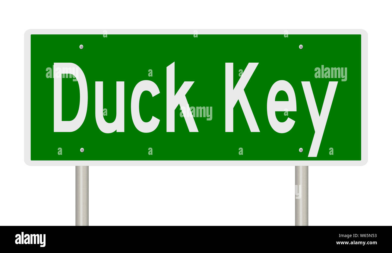 Rendering of a green highway sign for Duck Key Florida Stock Photo