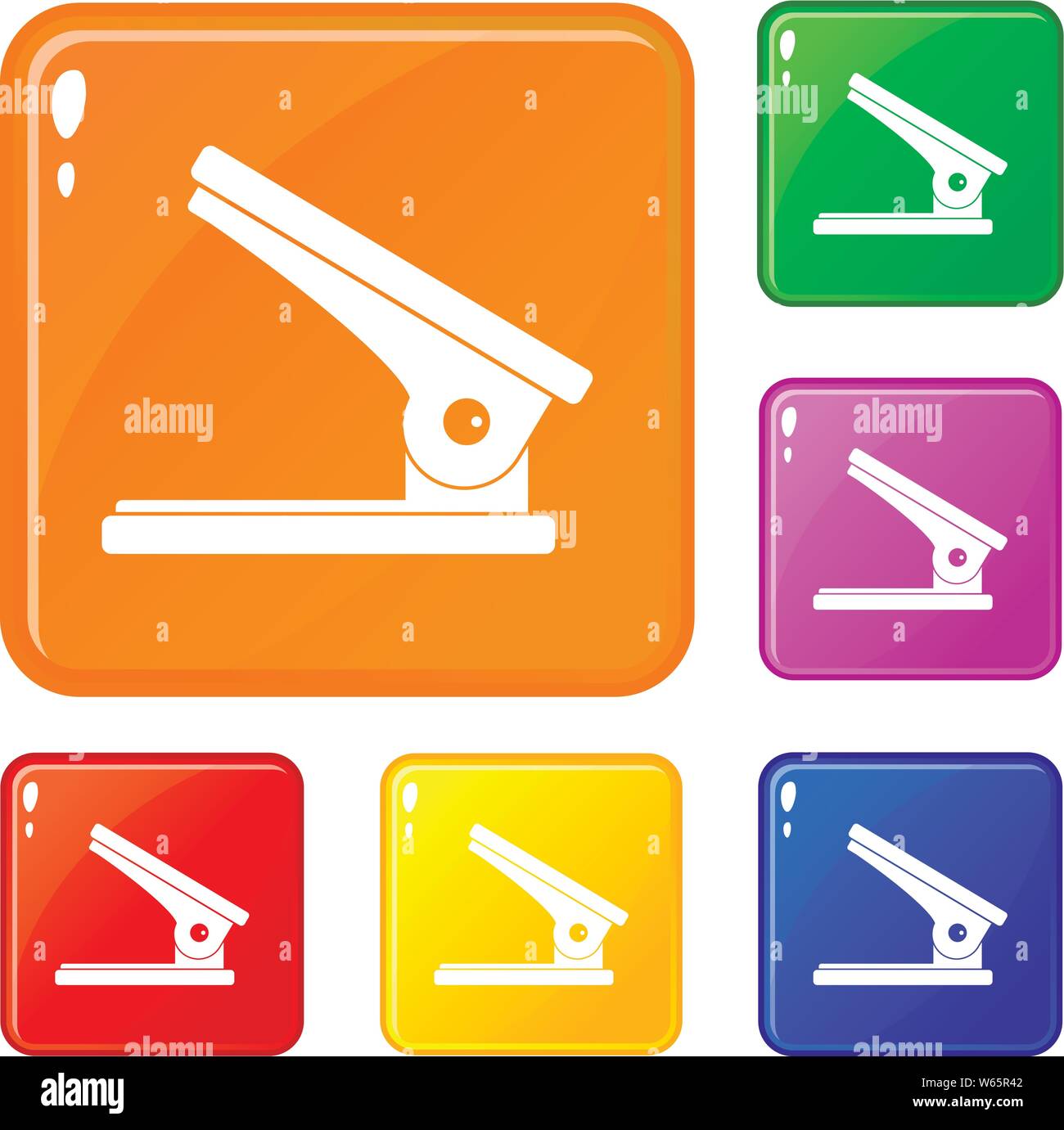 Office paper hole puncher icons set vector color Stock Vector