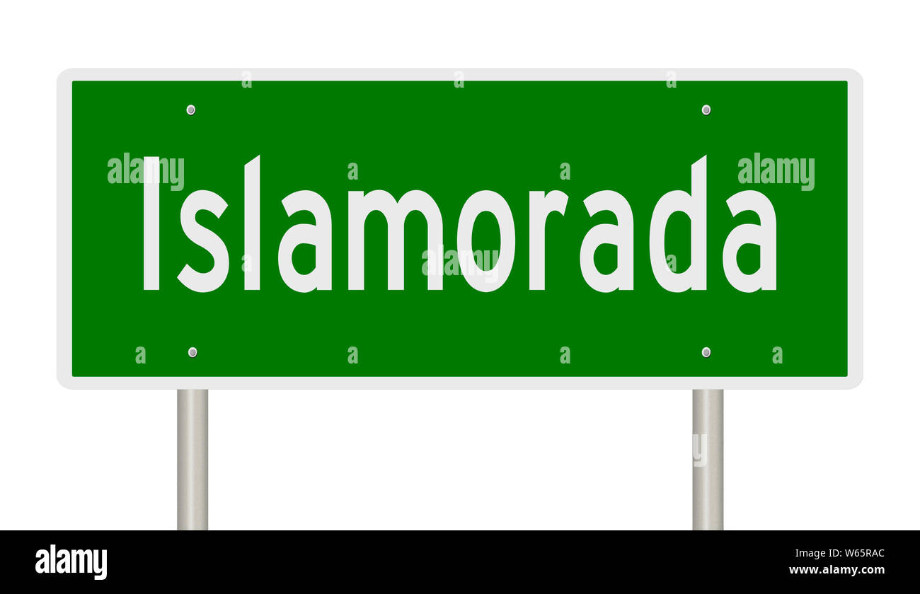 Rendering of a green highway sign for Islamorada Florida Stock Photo