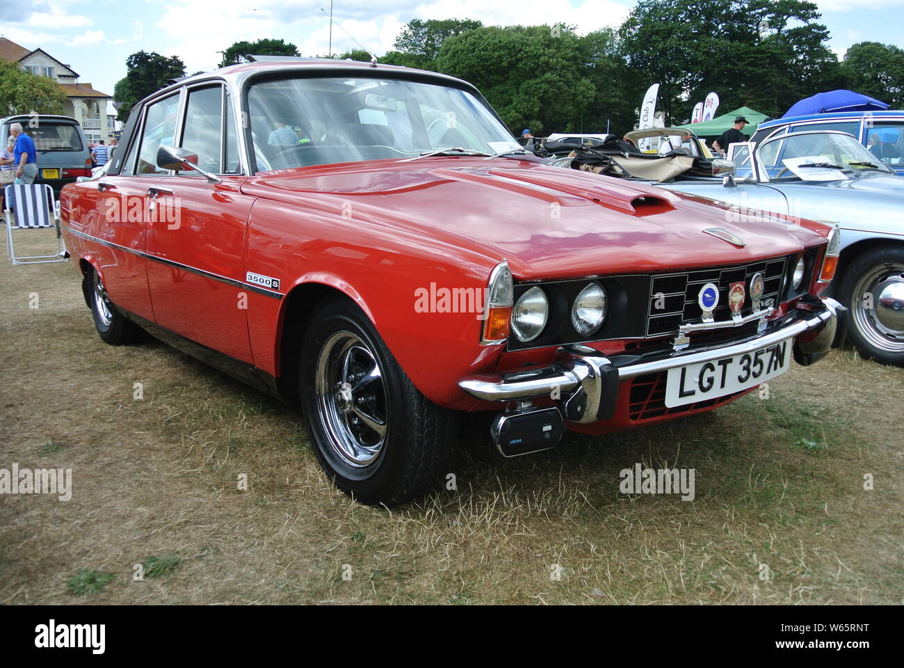 A 1975 Rover 3500S V8 parked up on display at the Riviera classic car show, Paignton, Devon, England, UK. Stock Photo