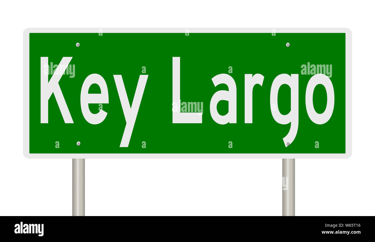 Rendering of a green highway sign for Key Largo Florida Stock Photo
