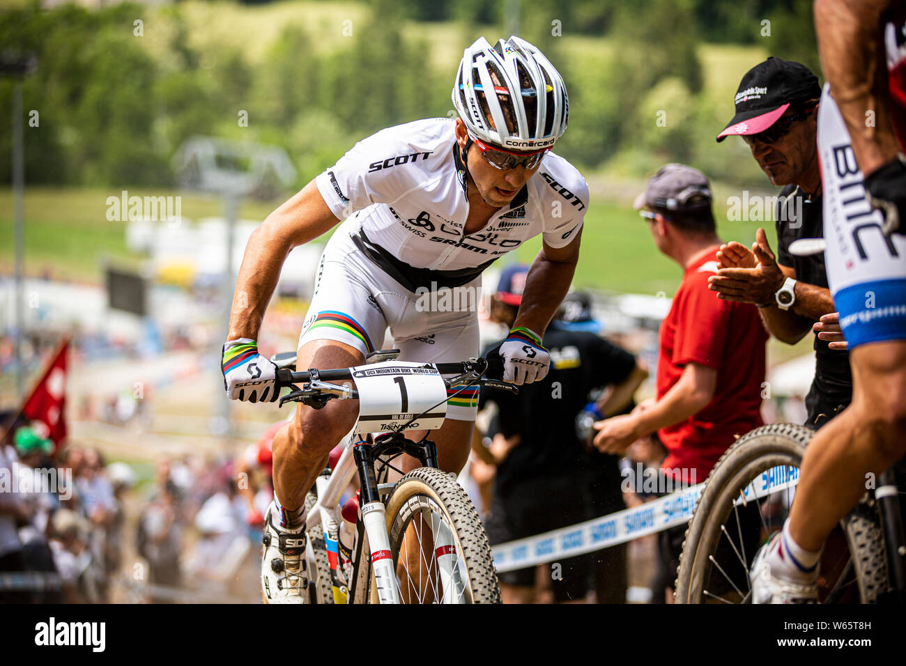 JUNE 15, 2013 - VAL DI SOLE, ITALY. Nino Schurter at the UCI Mountain Bike Cross  Country World Cup Stock Photo - Alamy