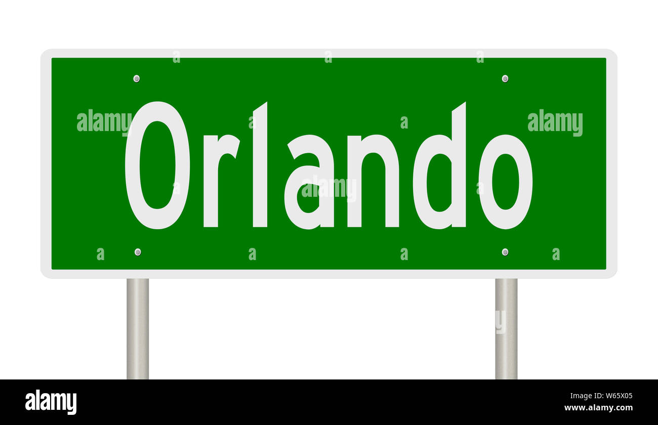 Rendering of a green highway sign for Orlando Florida Stock Photo