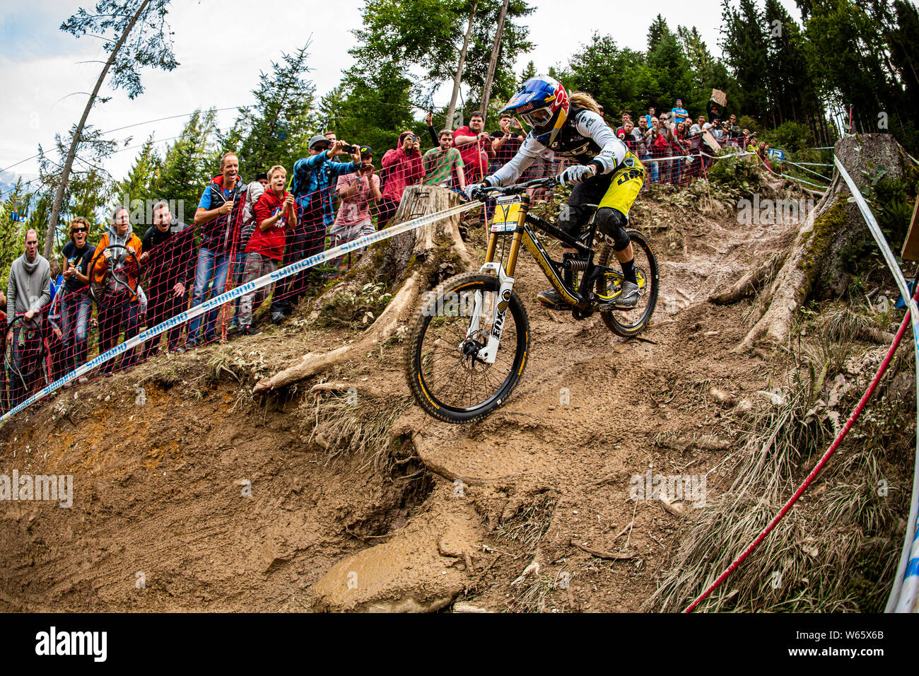 SEPTEMBER 22, 2013 - LEOGANG, AUSTRIA. Rachel Atherton (GBR) racing at the UCI Mountain Bike Downhill World Cup. Stock Photo