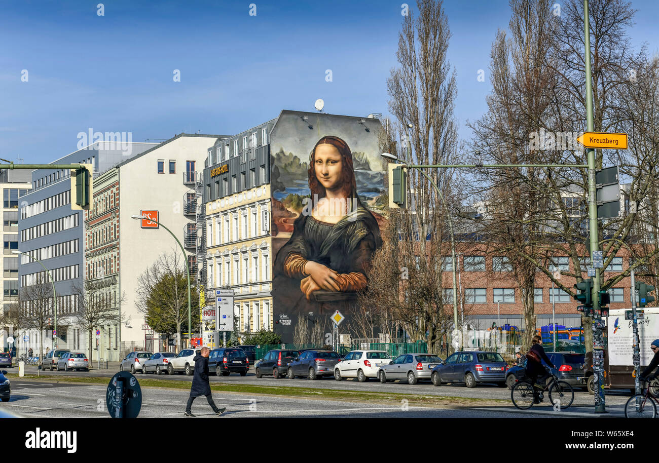 Mona Lisa Wandgemaelde, Muehlenstrasse, Friedrichshain, Berlin, Deutschland, Mühlenstrasse Stock Photo