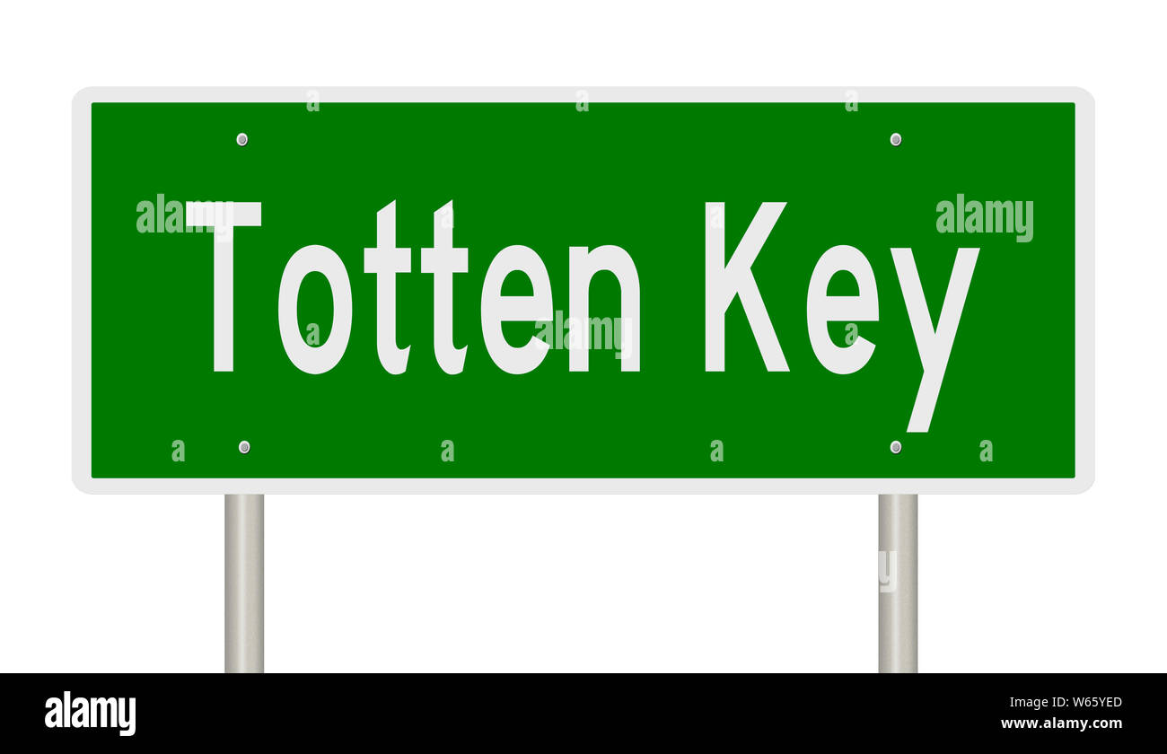 Rendering of a green highway sign for Totten Key Florida Stock Photo