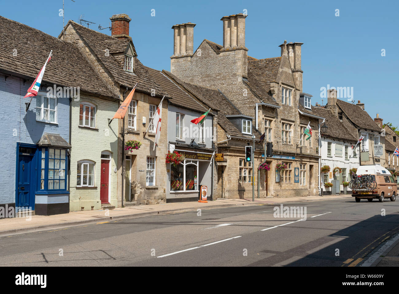 Lechlade, Gloucestershire, England, UK,  The High Street at Lechlade on Thames a small market town on the edge of the Cotswolds. Stock Photo