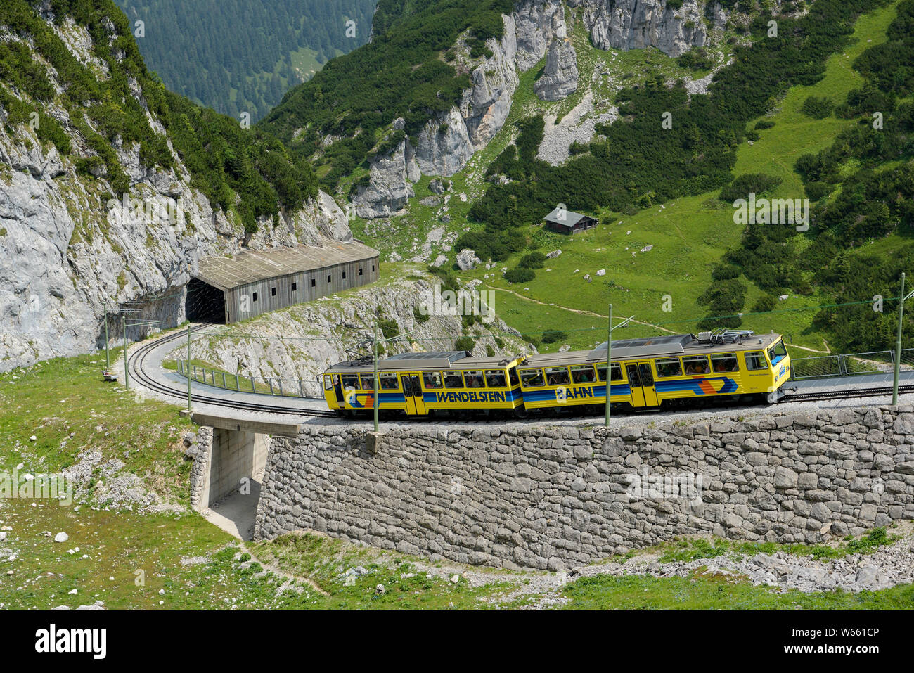 Rack railway, Wendelstein, july, Bavaria, Germany Stock Photo