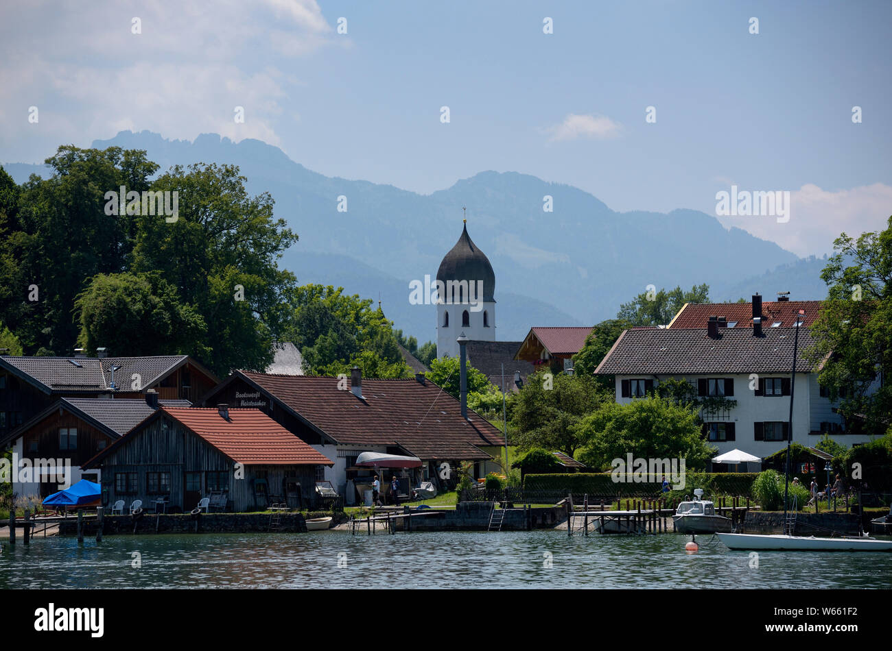 Fraueninsel, with monastery, july, Lake Chiemsee, Bavaria, Germany Stock Photo