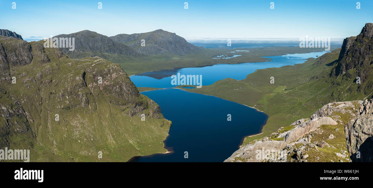 Dubh and Fionn Loch from the Munro A' Mhaighdean, Letterewe and Fisherfield Forest, Scotland Stock Photo