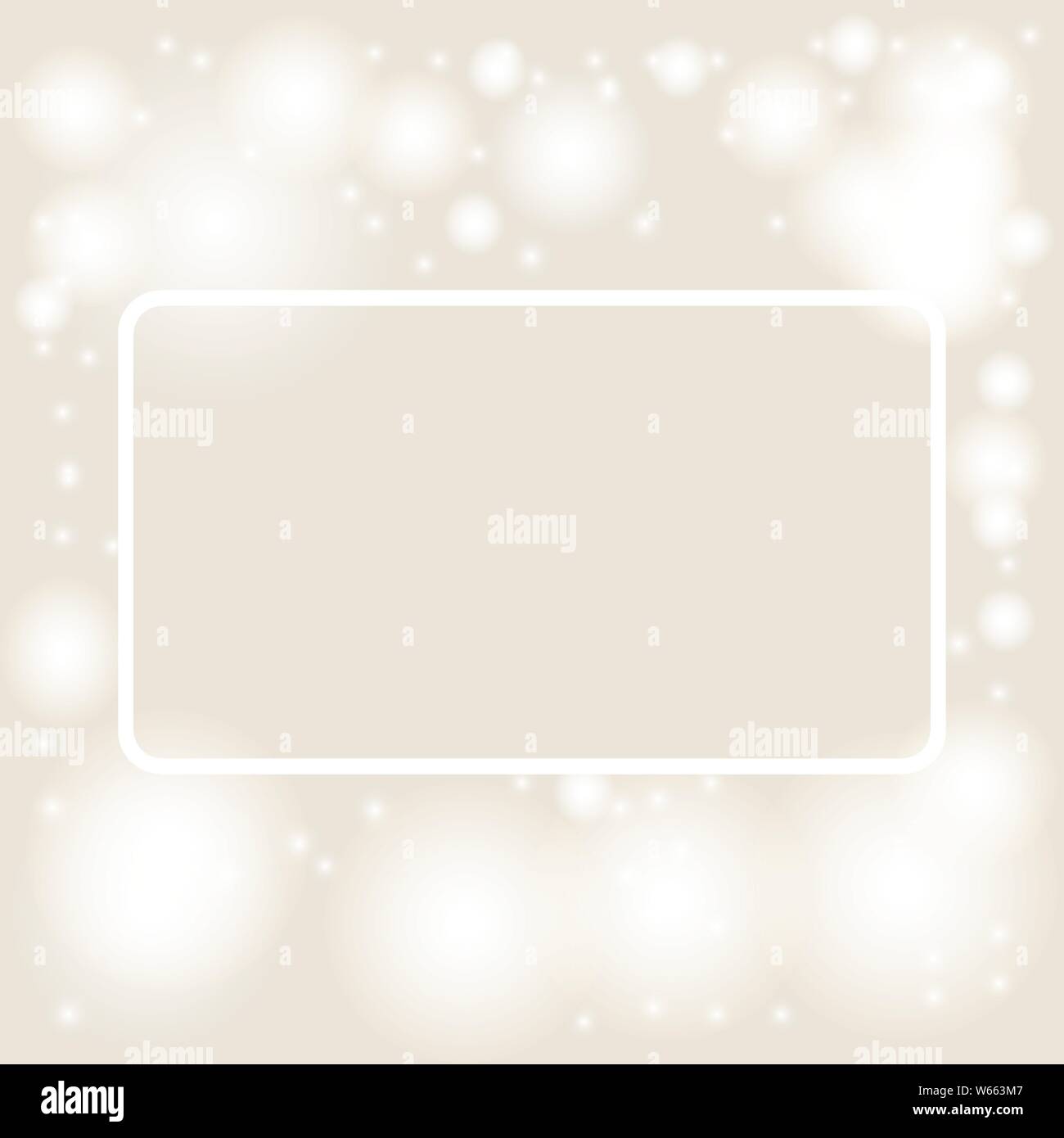Vector illustration. Beige background with bokeh and lights and frame for text for festive greeting cards Stock Vector