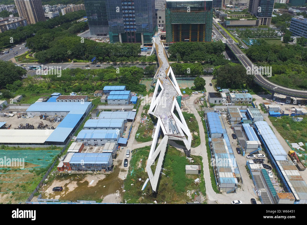 An Aerial View Of A 1 2 Kilometer Long Skywalk Under Construction In An Aerial View Of A 1 2 Kilometer Long Skywalk Under Construction In