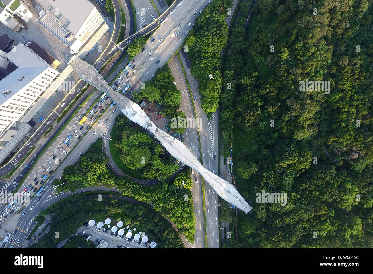 An Aerial View Of A 1 2 Kilometer Long Skywalk Under Construction In An Aerial View Of A 1 2 Kilometer Long Skywalk Under Construction In