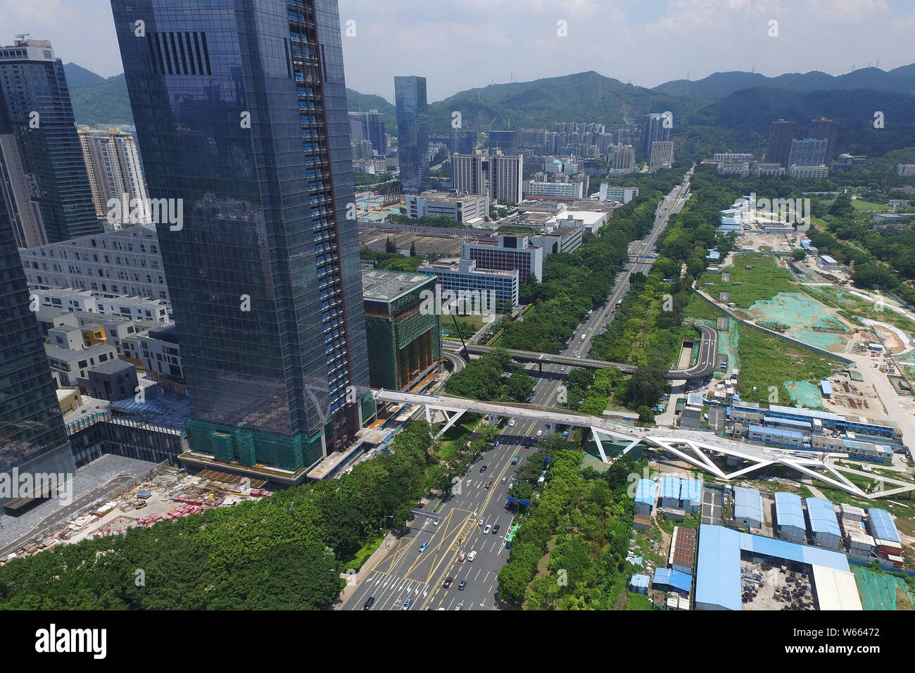 An Aerial View Of A 1 2 Kilometer Long Skywalk Under Construction In An Aerial View Of A 1 2 Kilometer Long Skywalk Under Construction In