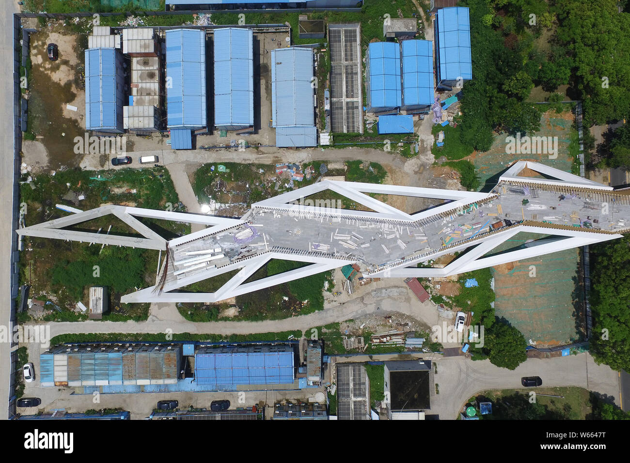 An Aerial View Of A 1 2 Kilometer Long Skywalk Under Construction In An Aerial View Of A 1 2 Kilometer Long Skywalk Under Construction In