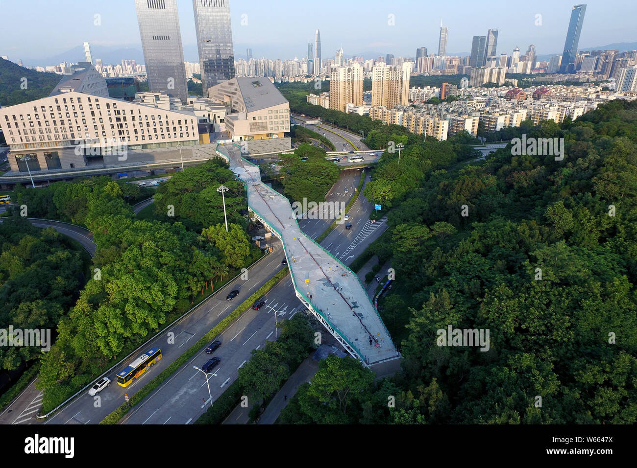 An Aerial View Of A 1 2 Kilometer Long Skywalk Under Construction In An Aerial View Of A 1 2 Kilometer Long Skywalk Under Construction In