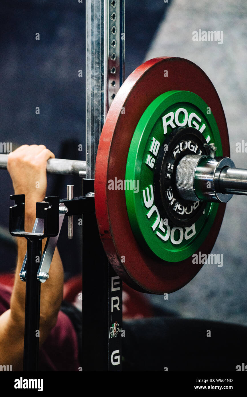 Male Competitor at the University of Leeds Powerlifting meet up at Implexus Gym. Stock Photo