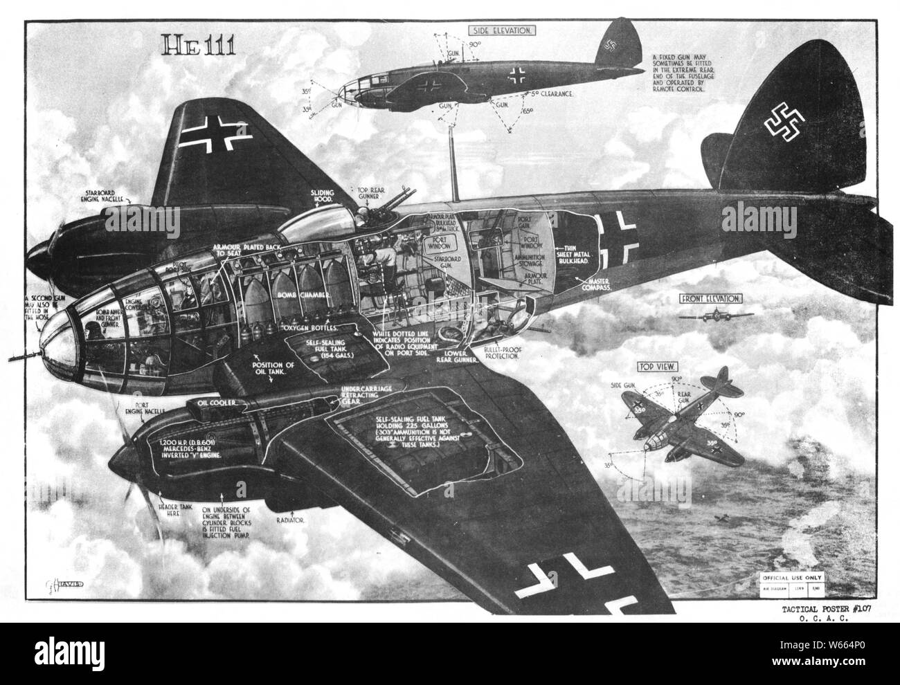 Heinkel He 111P bomber cutaway drawing, 1941 Stock Photo
