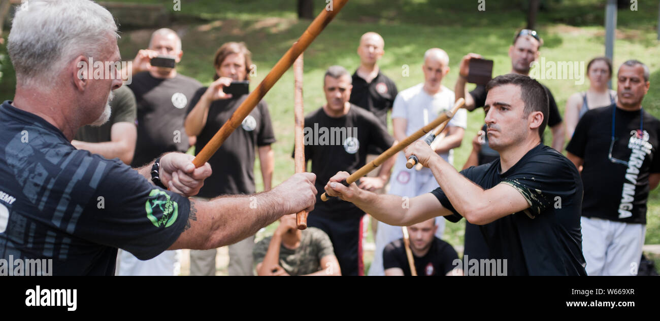 Filipino Martial Arts Instructor Demonstrates Stick Fighting Techniques  Stock Photo - Image of astig, outdoor: 109278684