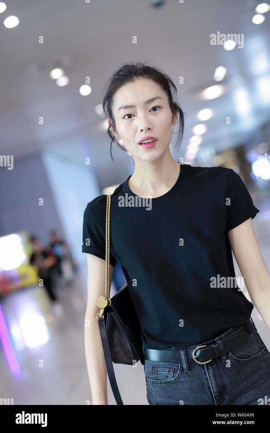 Chinese model Liu Wen arrives at the Shanghai Hongqiao International