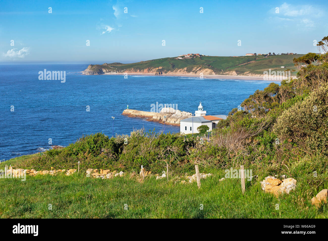 Lighthouse on the Bay of Biscay, Spain Stock Photo