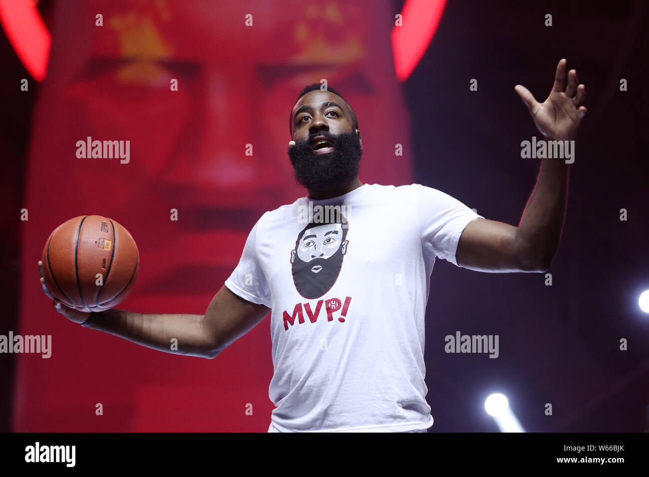 NBA star James Harden of Houston Rockets attends a promotional event in Shagnhai, China, 30 June 2018. Stock Photo