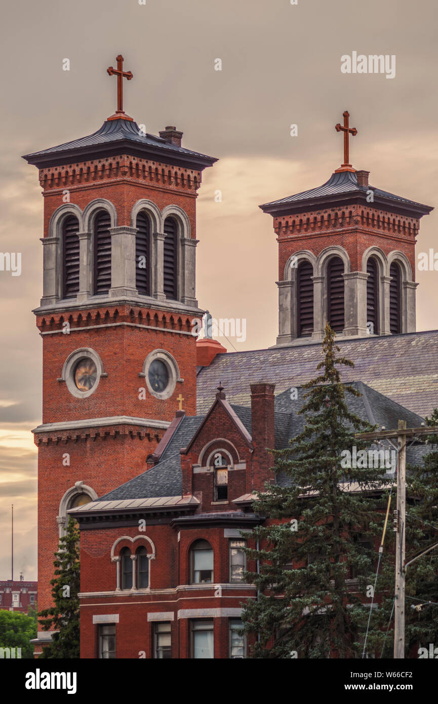UTICA, NEW YORK - JULY 30, 2019: West Side of St Joseph & Patrick Church known also as Mother Marianne's West Side Kitchen. Stock Photo