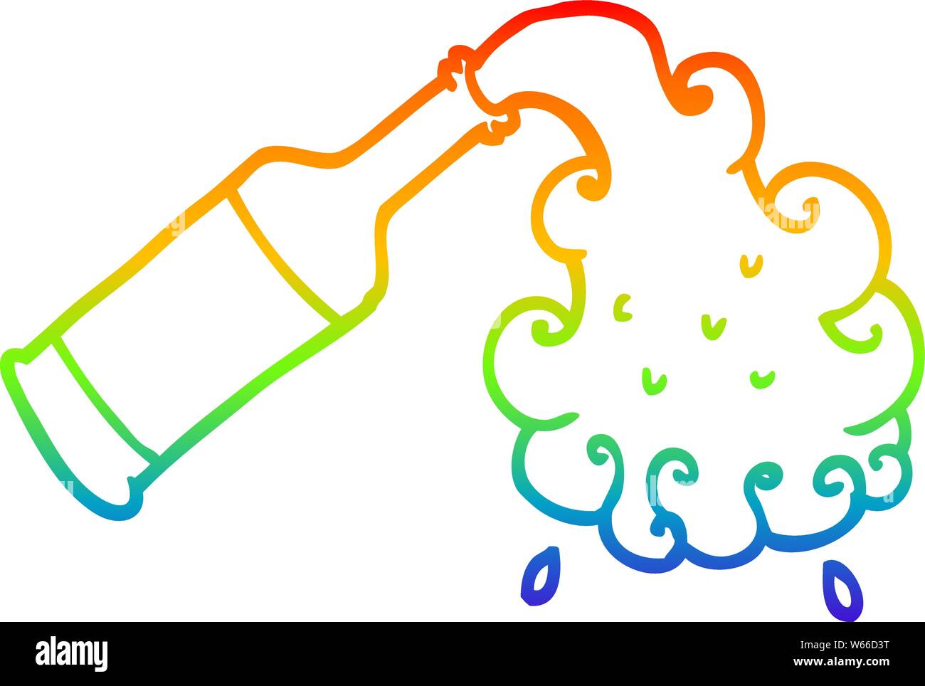 rainbow gradient line drawing of a cartoon beer pouring Stock Vector