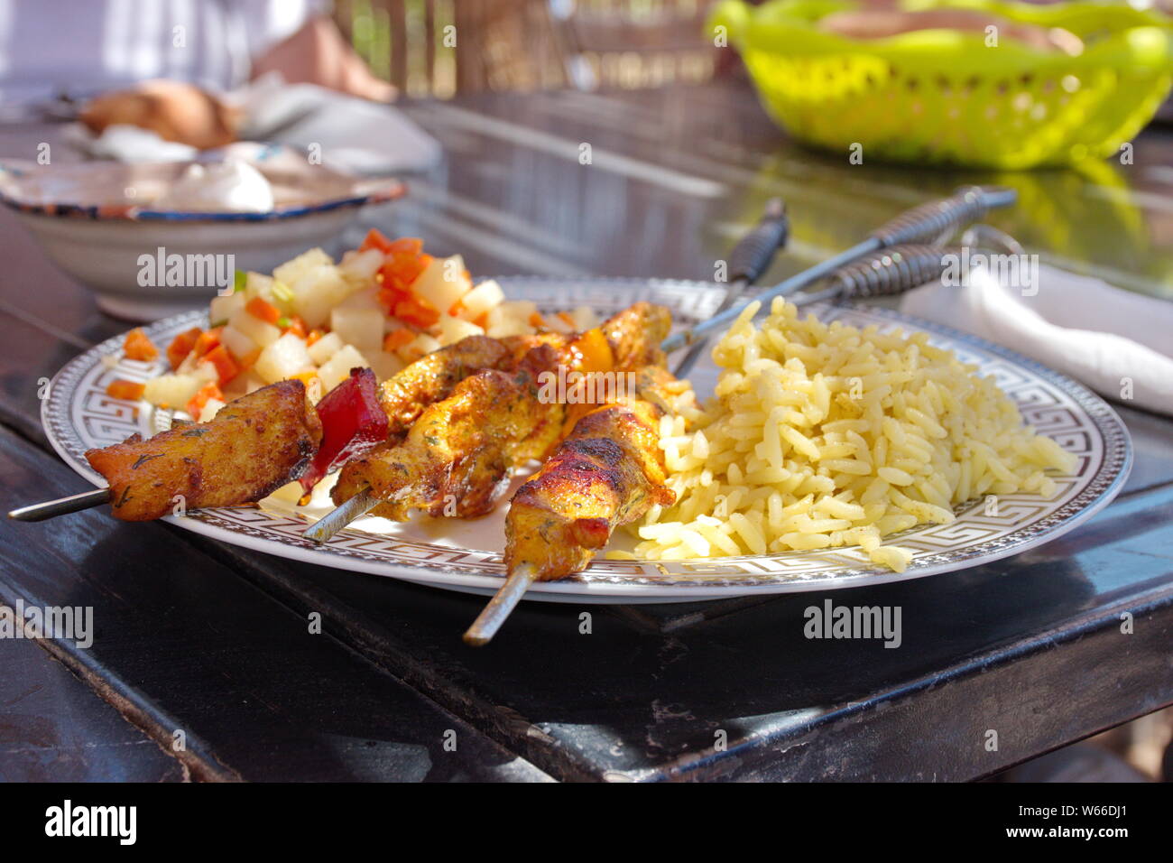 Kebab with kus kus - traditional Moroccan food Stock Photo