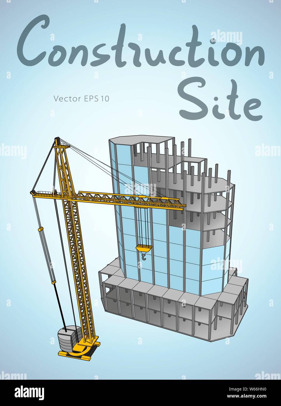 Construction site and tower crane. City. Vector draw Stock Vector