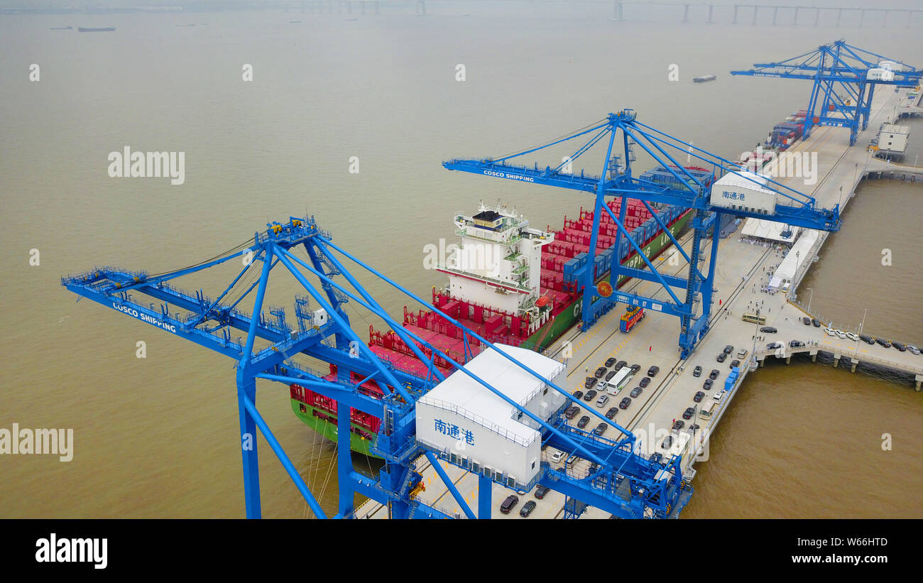 Aerial view of the Tonghai Port Area, a new container terminal, at