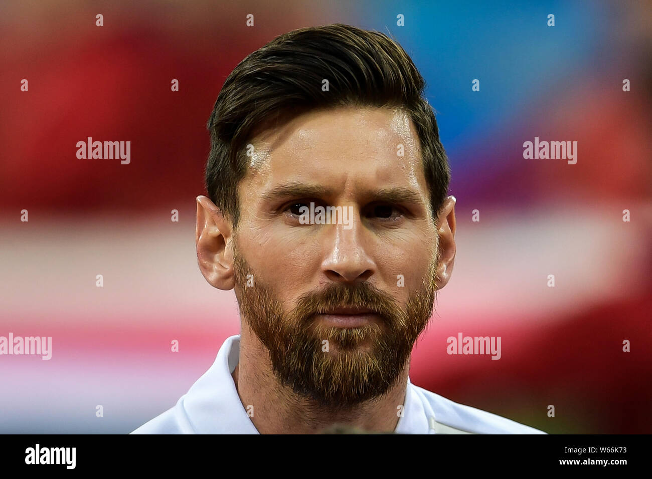 Lionel Messi of Argentina looks on before their Group D match against Croatia during the 2018 FIFA World Cup in Nizhny Novgorod, Russia, 21 June 2018. Stock Photo