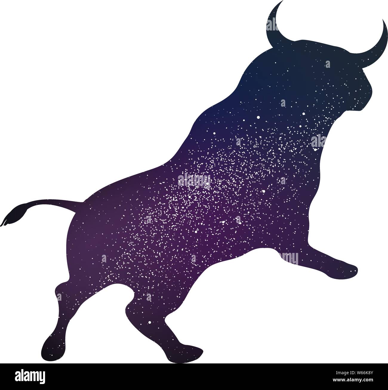Vector illustration. Brave bull isolated with the whole univers inside. Stock Vector