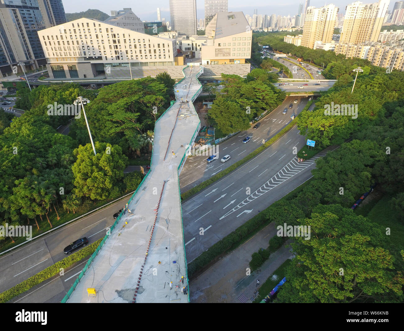An Aerial View Of A 1 2 Kilometer Long Skywalk Under Construction In An Aerial View Of A 1 2 Kilometer Long Skywalk Under Construction In