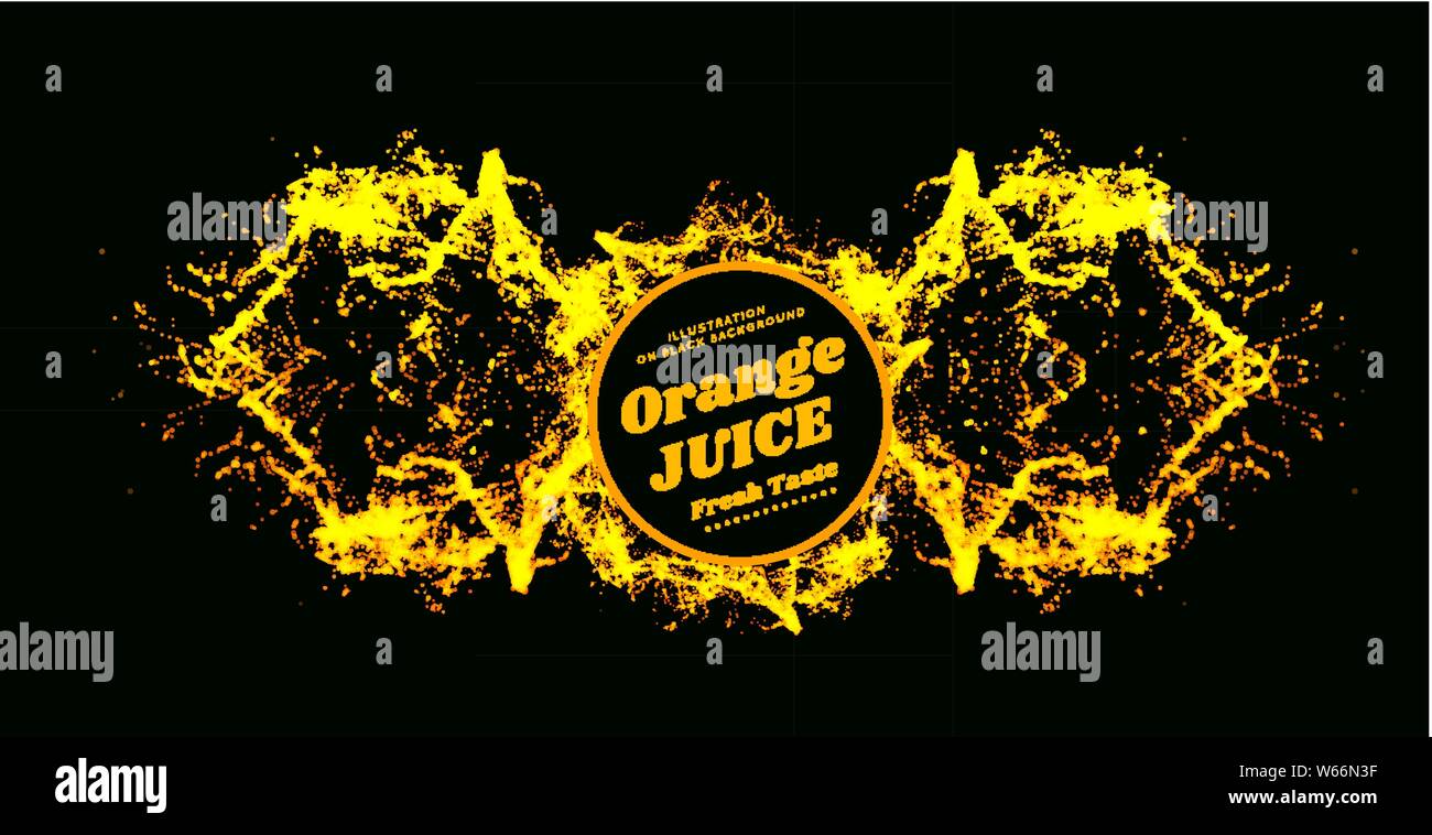 Orange juice splash Vector illustration on black background. Pineapple, Papaya, Mango Juice