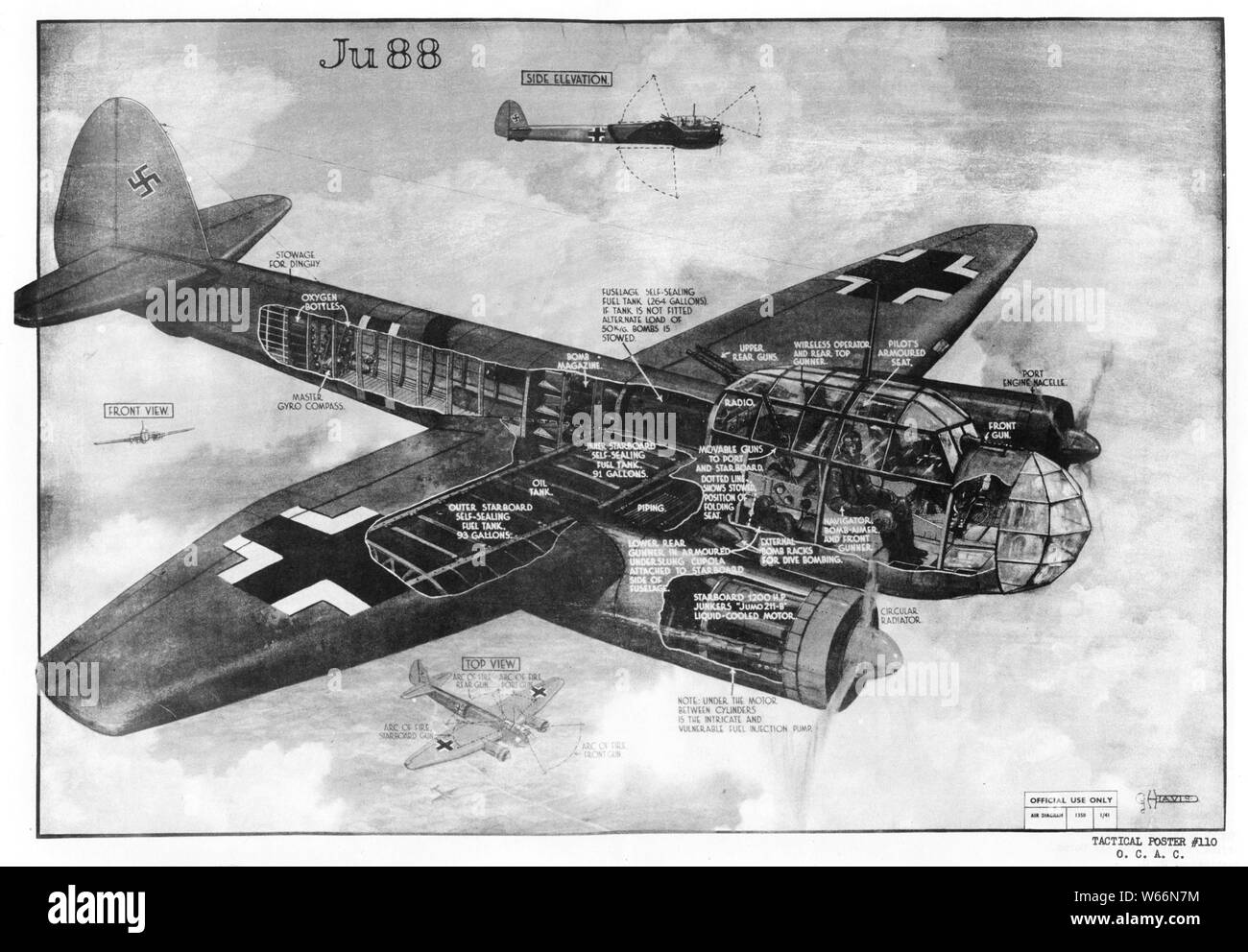 Junkers Ju 88A bomber cutaway drawing, 1941 Stock Photo