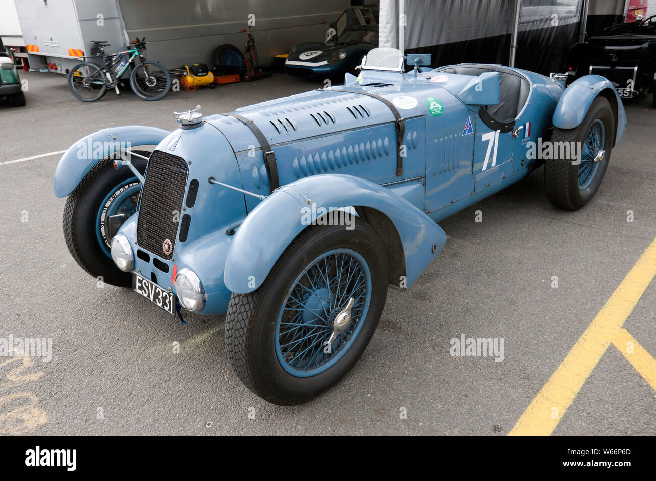 A 1939, Talbot Lago T150C in the National Paddock, competing in the Bentley Centenary Trophy for Pre-War Sports Cars, at the 2019 Silverstone Classic Stock Photo