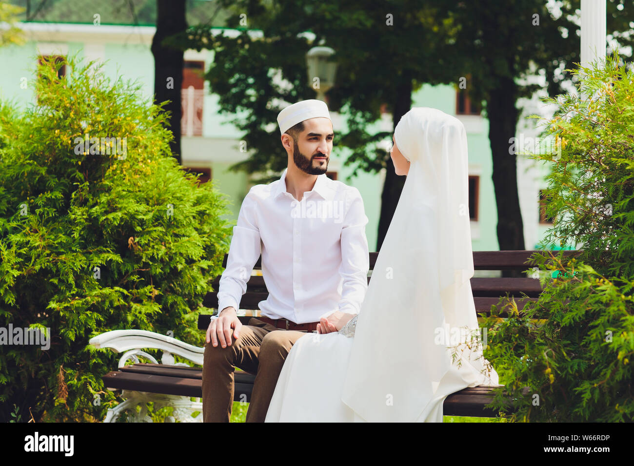 National wedding. Bride and groom. Wedding muslim couple during the marriage ceremony. Muslim marriage. Stock Photo