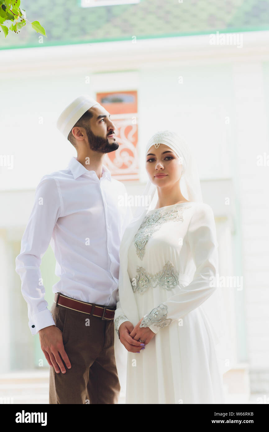 National wedding. Bride and groom. Wedding muslim couple during the marriage ceremony. Muslim marriage. Stock Photo