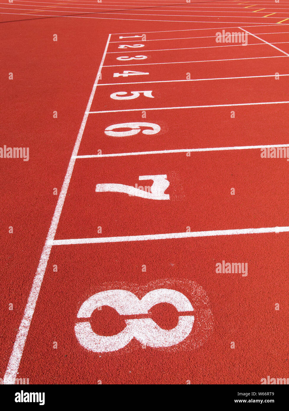 Start grid on athletics track Stock Photo